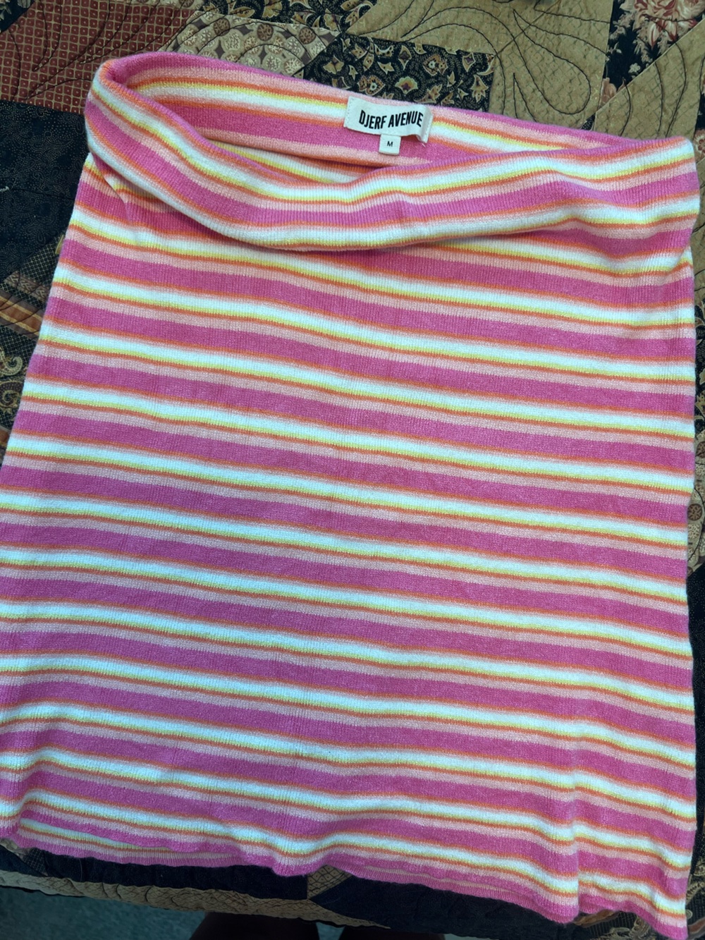 Djerf Avenue Pink, Cream & Yellow Striped Mini Skirt